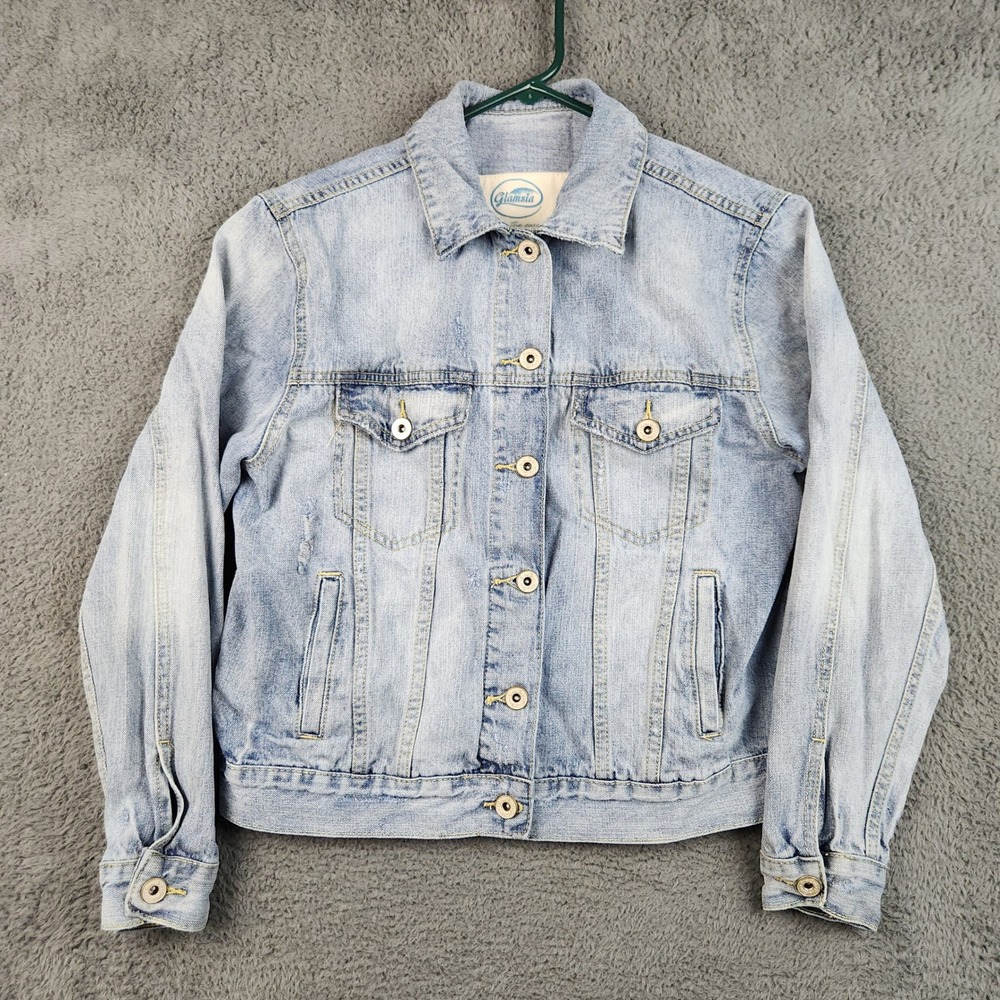 Denim Jean Jacket Womens Small Light Wash Button Up Classic Trucker‎ Boho Grunge